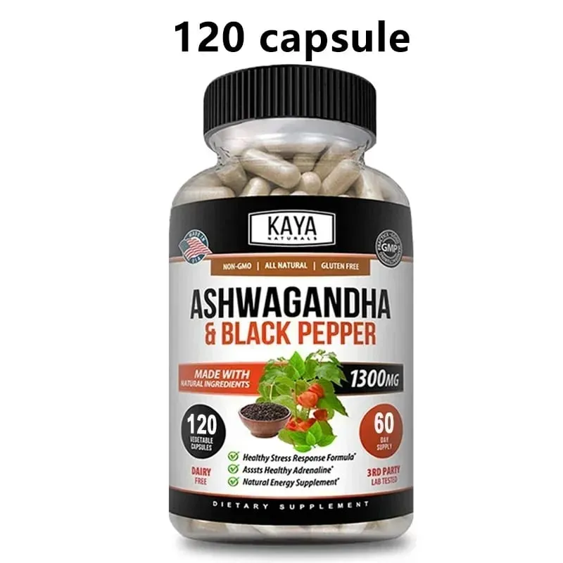 Organic Ashwagandha 1300mg 120 Count Capsules for Stress Relief Anti-Anxiety Mood Support Brain Health — image 9