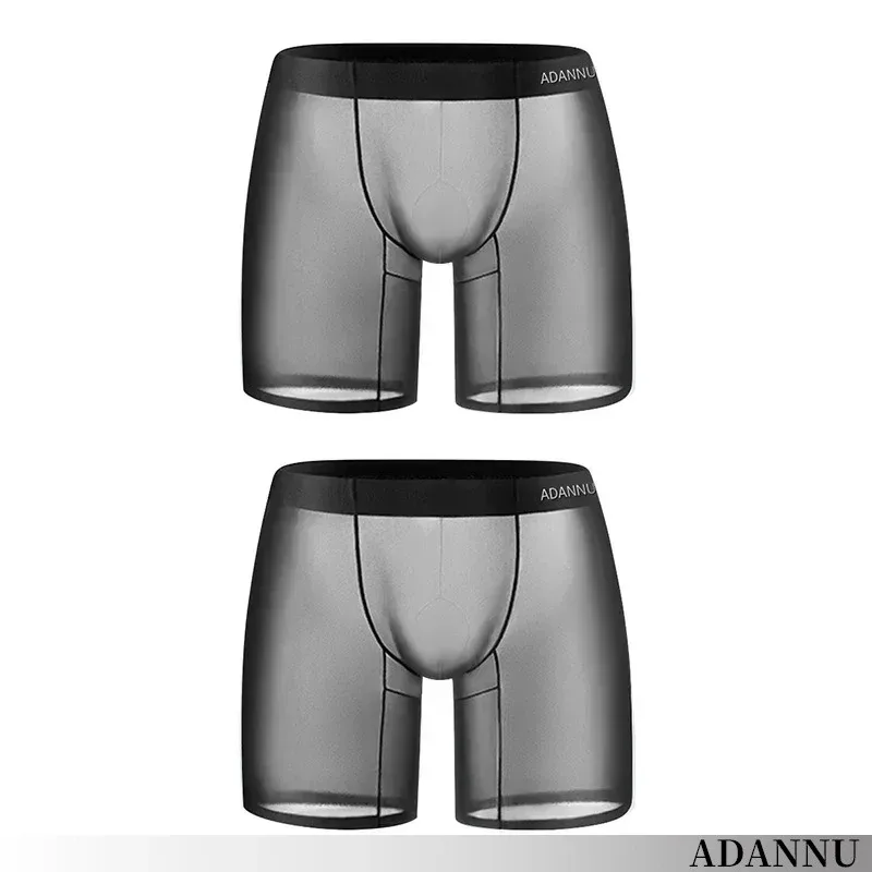 Pakaian Dalam Pria Ultratipis 0.01Mm Celana Boxer Panjang Celana Dalam Kebugaran Gym Transparan Sutra Es Pendingin Slip Jaring Mulus