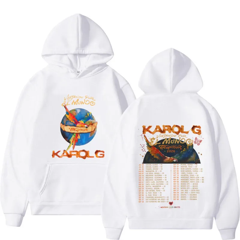 Karol G Viajando Por El Mundo Tropitour 2026 Graphics Hoodie Men Women Loose Casual Pullover Long Sleeves Fashion Sweatshirts — image 4
