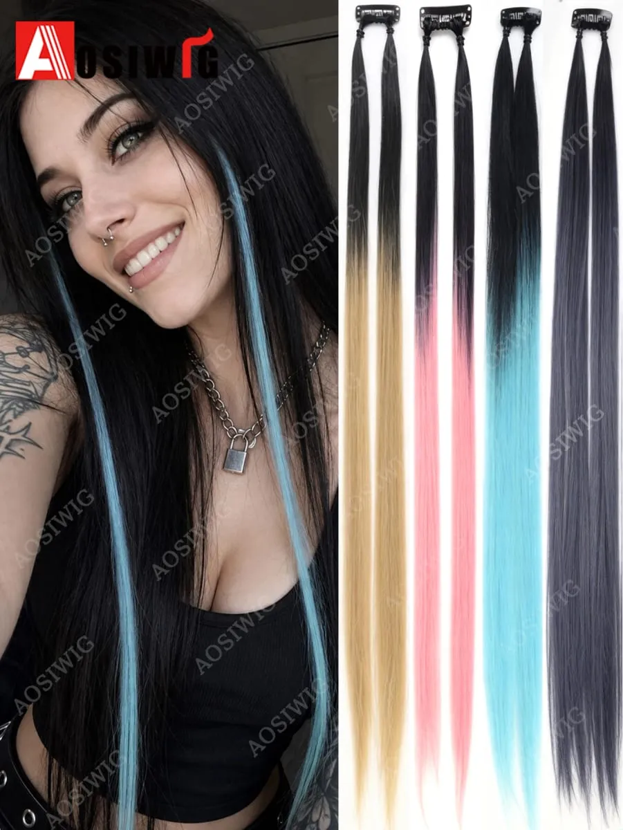 BB クリップヘアエクステンションカラフルなハイライトストランドクリップ合成ストレートヘアピース女性のためのパーティーフェスティバル毎日のヘアスタイル — image 2