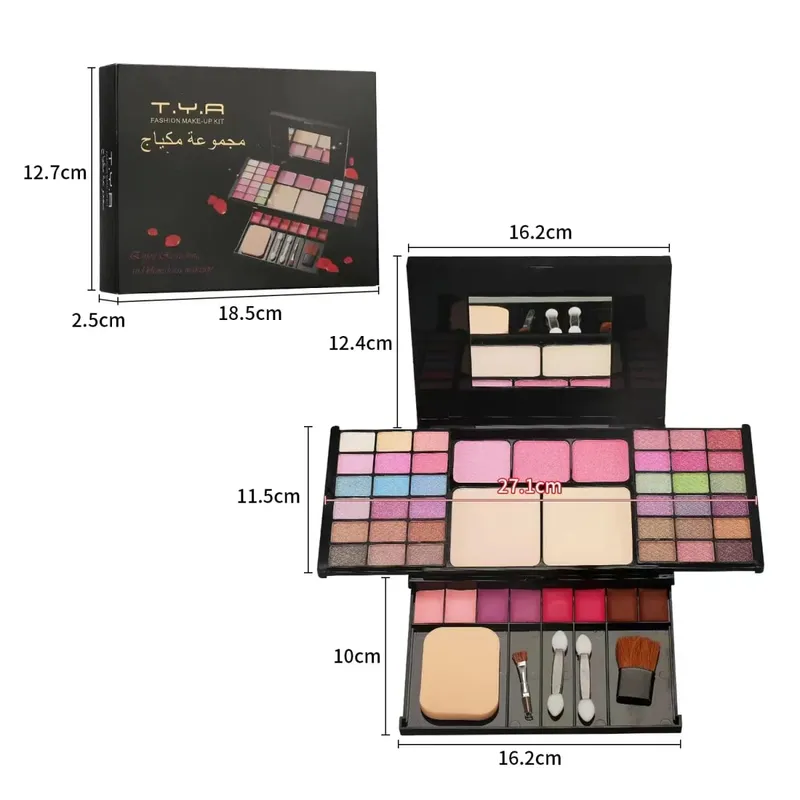 Makeup presentset för kvinnor komplett kit allt i ett smink ögonbrynspulver läppstift läppglansborste Shimmer Glitter ögonskuggspalett — image 3