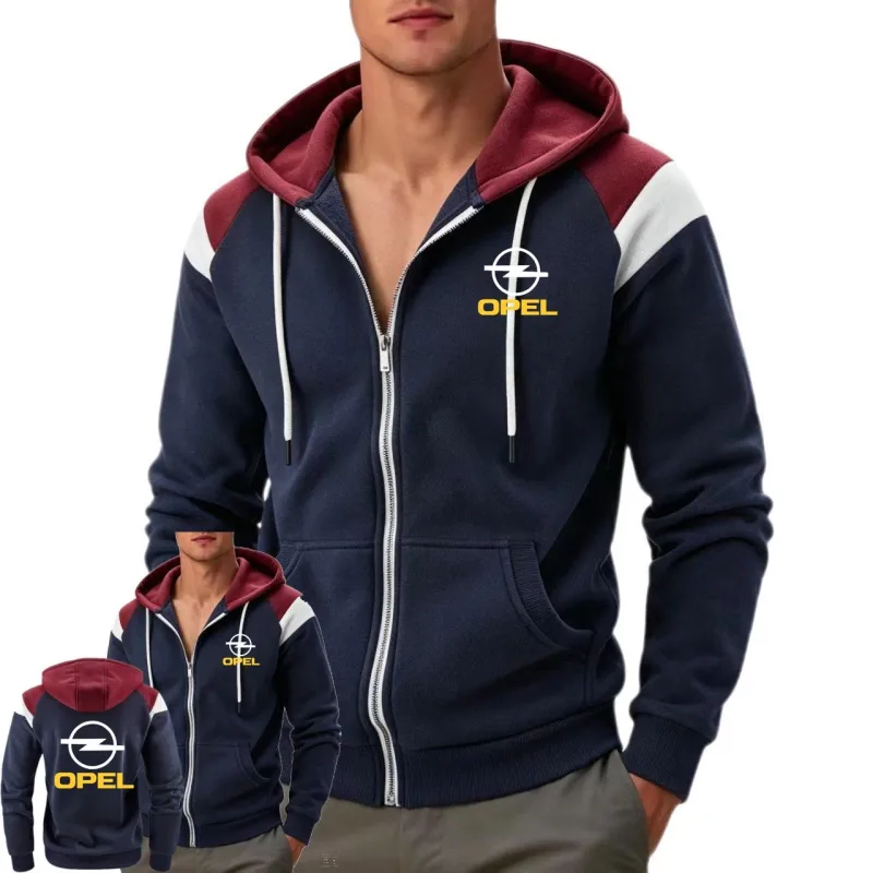 Men's OPEL Car Hoodie Jacket Windproof Fleece Hooded Sportswear Block Contrast Men's Sweatshirts Coat