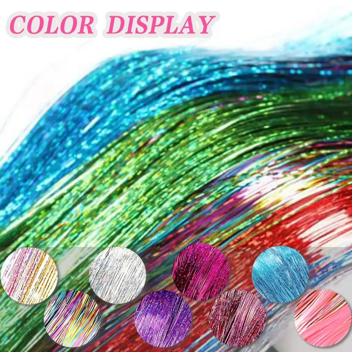 Synthetic Hair Clips in Glitter Tinsel Hair Extensions 20 Inch 6 PCS/Set Heat Resistant Sparkle Clip in Hair for Girls Women — image 4