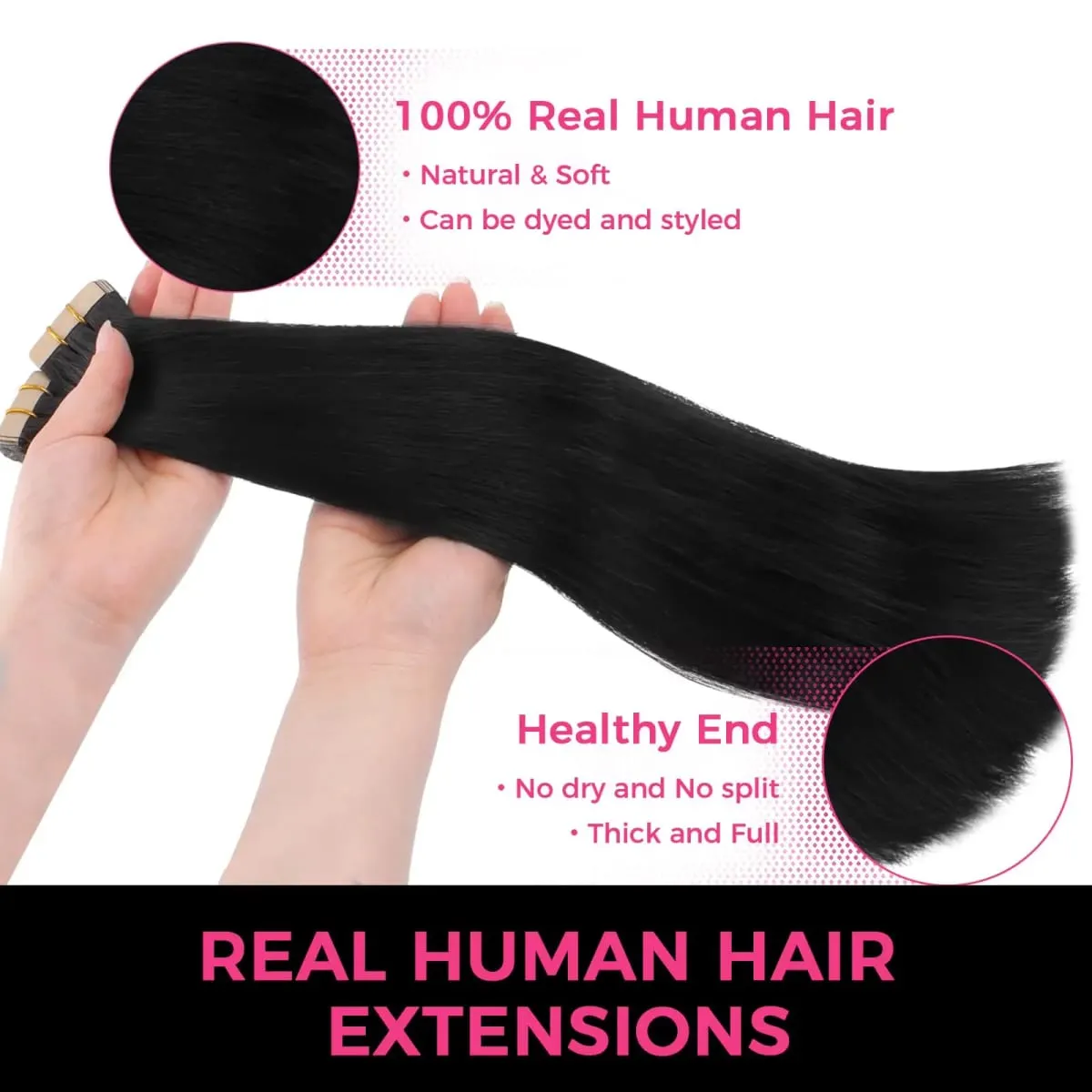 Tape in Hair Extensions Straight Tape in Hair Remy Tape in Hair Extensions Human Hair Color 1 Jet Black 18 inch 20pcs 50g — image 3