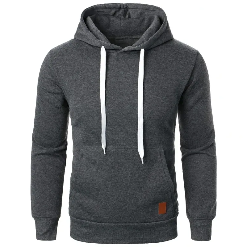 Lelaki Kasual Hooded Collar Drawstring Hoodies Baju Kemeja Lengan Panjang Luaran Streetwear Warna Pejal Pullover Ringan
