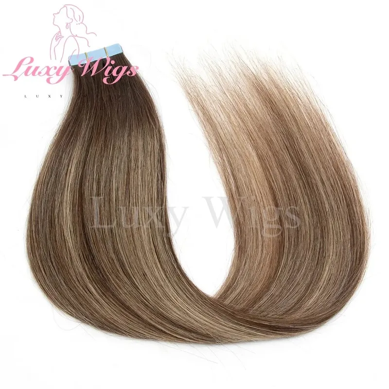 Highlights Gray Tape in Hair Extensions Human Hair Straight Black Blonde Seamless PU Skin Weft Tape In Hair Extensions 20PCS — image 15