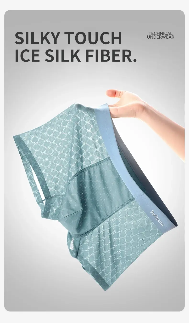 MiiOW 3Pcs Seluar Dalam Sutera Ais Lancar Lelaki Boxer Musim Panas Mesh Bernafas Seluar Dalam Lelaki Antibakteria Seluar Dalam Lelaki Seluar Boxers — image 1