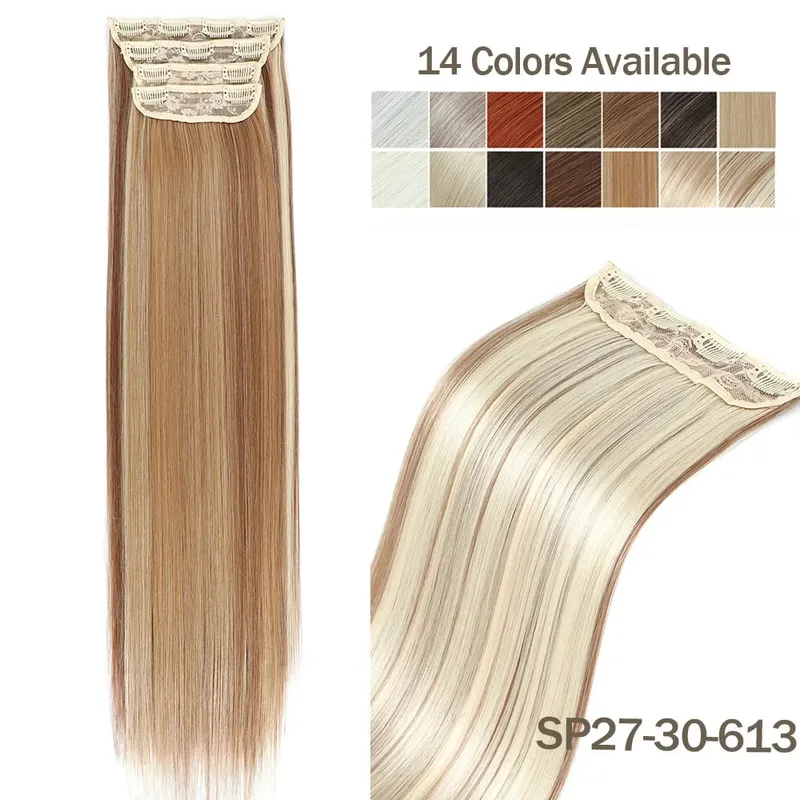4Pcs 24 Inch Clip In Hair Extensions 200g Colored Brown Blonde Synthetic Heat Resistant Straight Hairpieces Thick Ends For Women — image 15