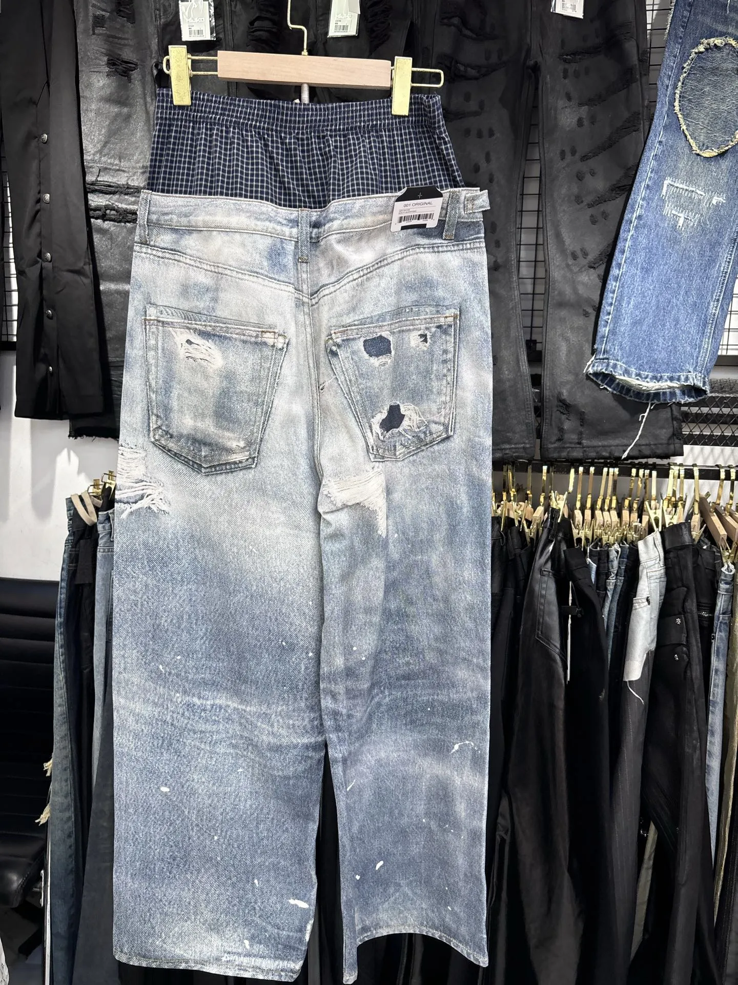 Gefälschte zweiteilige Jeans mit doppelter Taille, 3D-gedruckte Jeans ZJ164