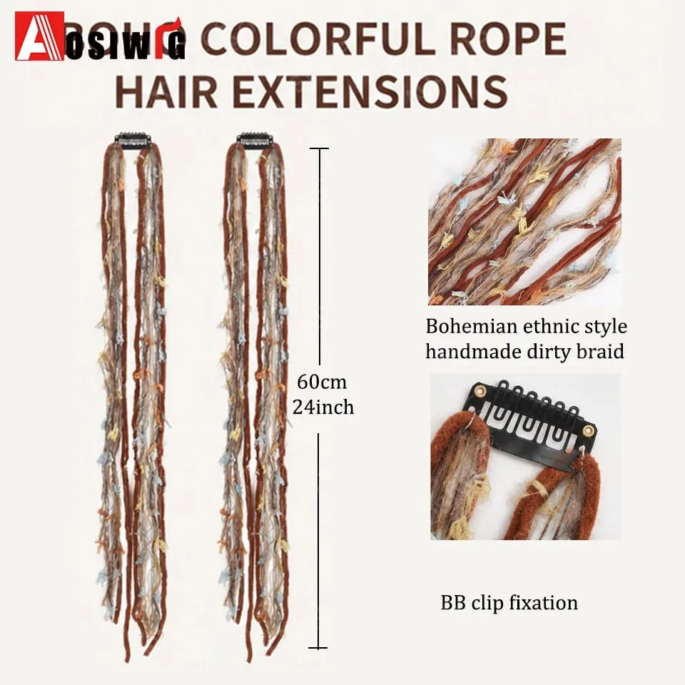 Colorful Rope Braided Hair Clip In Extensions Black Natural Hair Dreadlock Hair Pieces Bohemian Hair Accessories For Women Daily — image 4