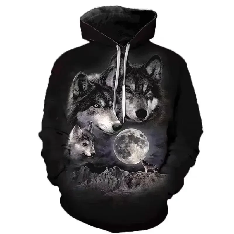 Fashion Autumn And Winter New Animal Wolf Hooded Sportswear Men's 3D Model Wolf Hooded Sportswear Men's Hooded Sportswear Tops — image 5