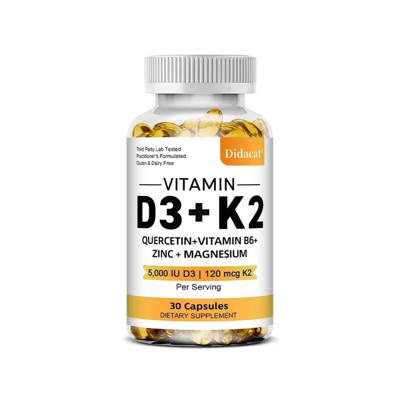 D3 + K2 Vitamin Dietary Supplement - Bone and Heart Health Support Help Regulate Calcium Metabolism - 120 Softgels