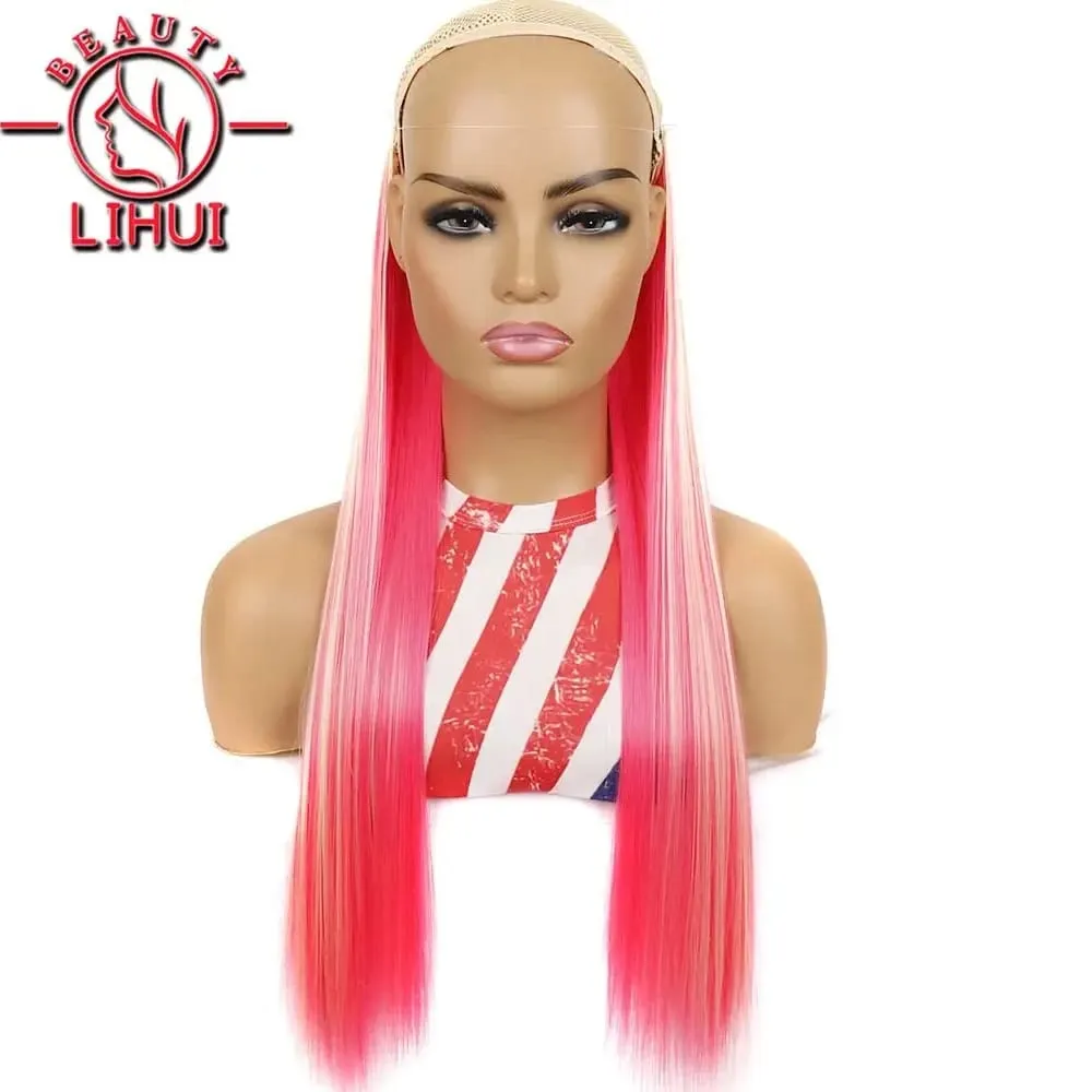 Synthetische natürliche synthetische Haarverlängerungen, 5 Clip-in-künstliche gefälschte Ombre-Blond-Braun-Schwarz-Rosa-gerade falsche Haarteile — image 4
