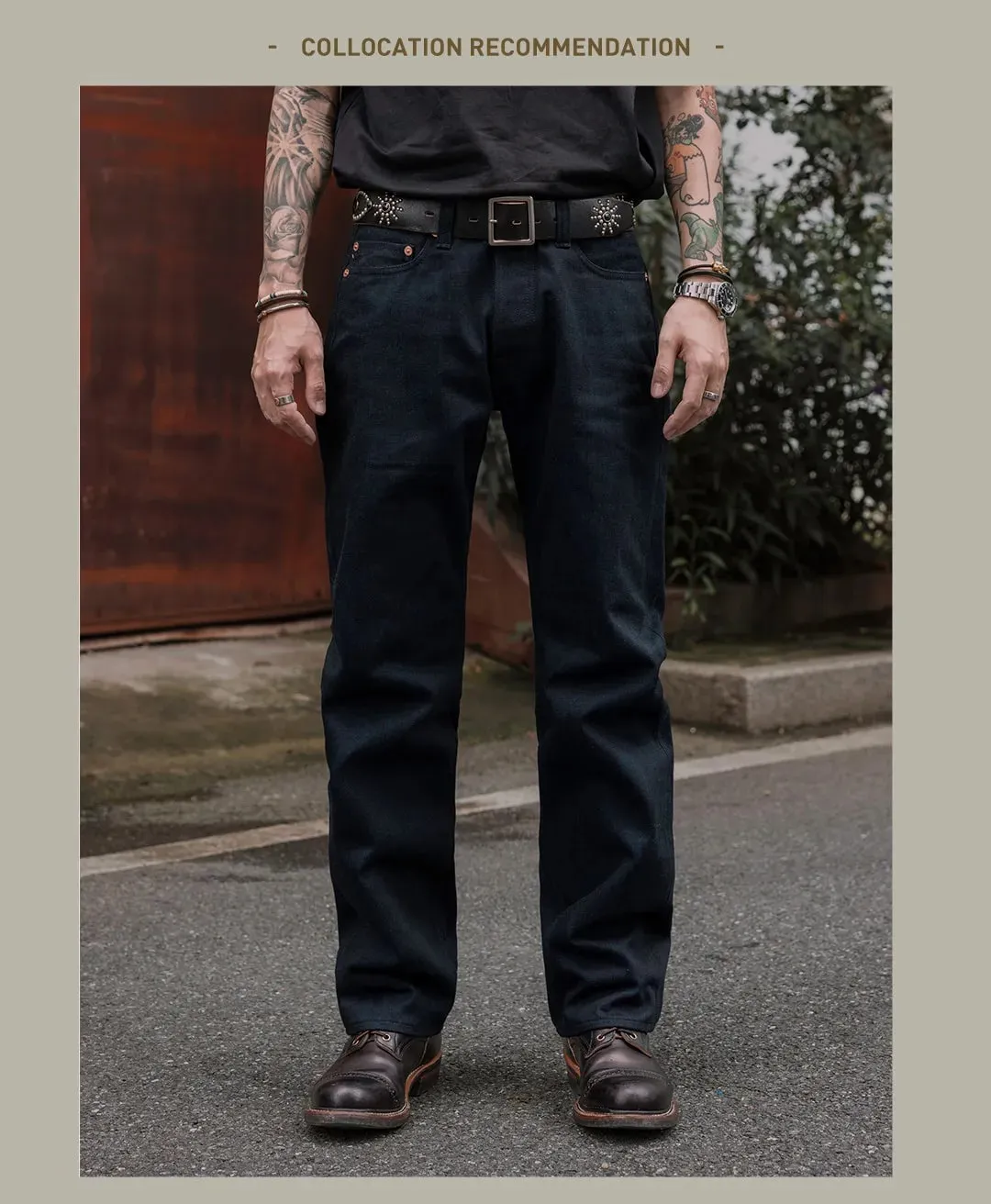Red Tornado Midnight Blue Selvedge Jeans Men 16oz Denim Straight Fit Dark Indigo Workwear Pants — image 9