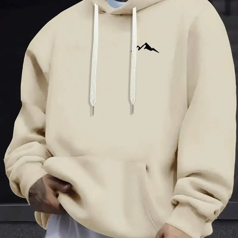 Men's autumn and winter casual fashion loose mountain print long sleeved hooded sweatshirt warm pullover — image 9