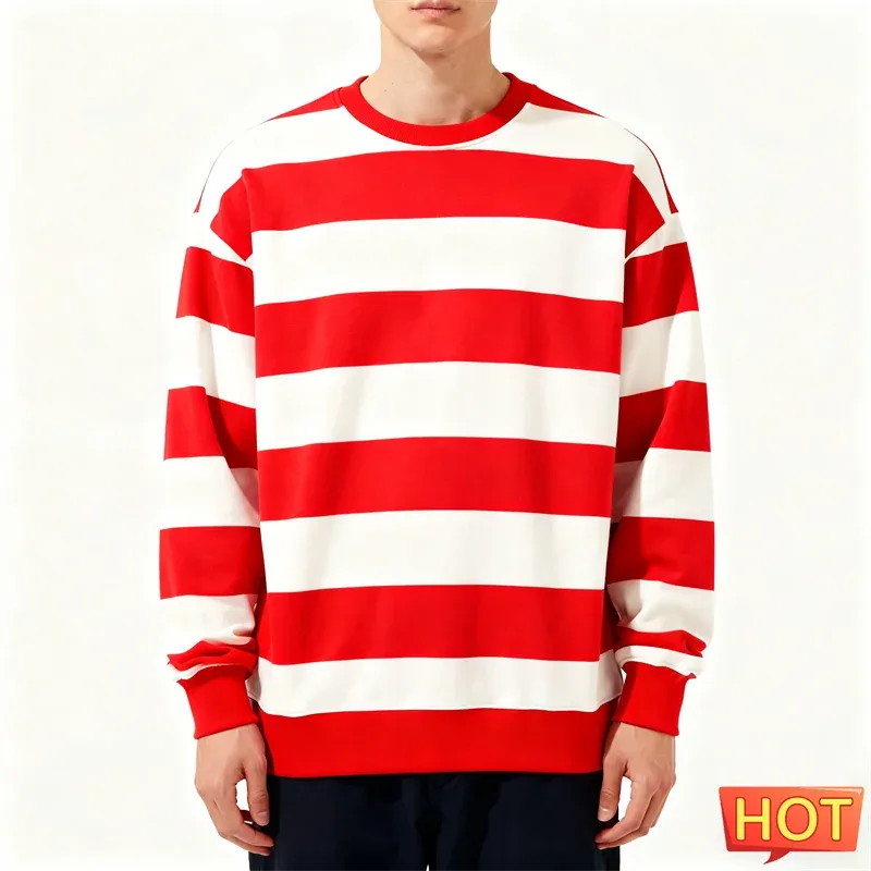Simple Striped Graphic Sweatshirts For Men Fashion Trendy Long Sleeve 3D Printed Ugly Sweatshirt Casual Oversized Pullovers Tops