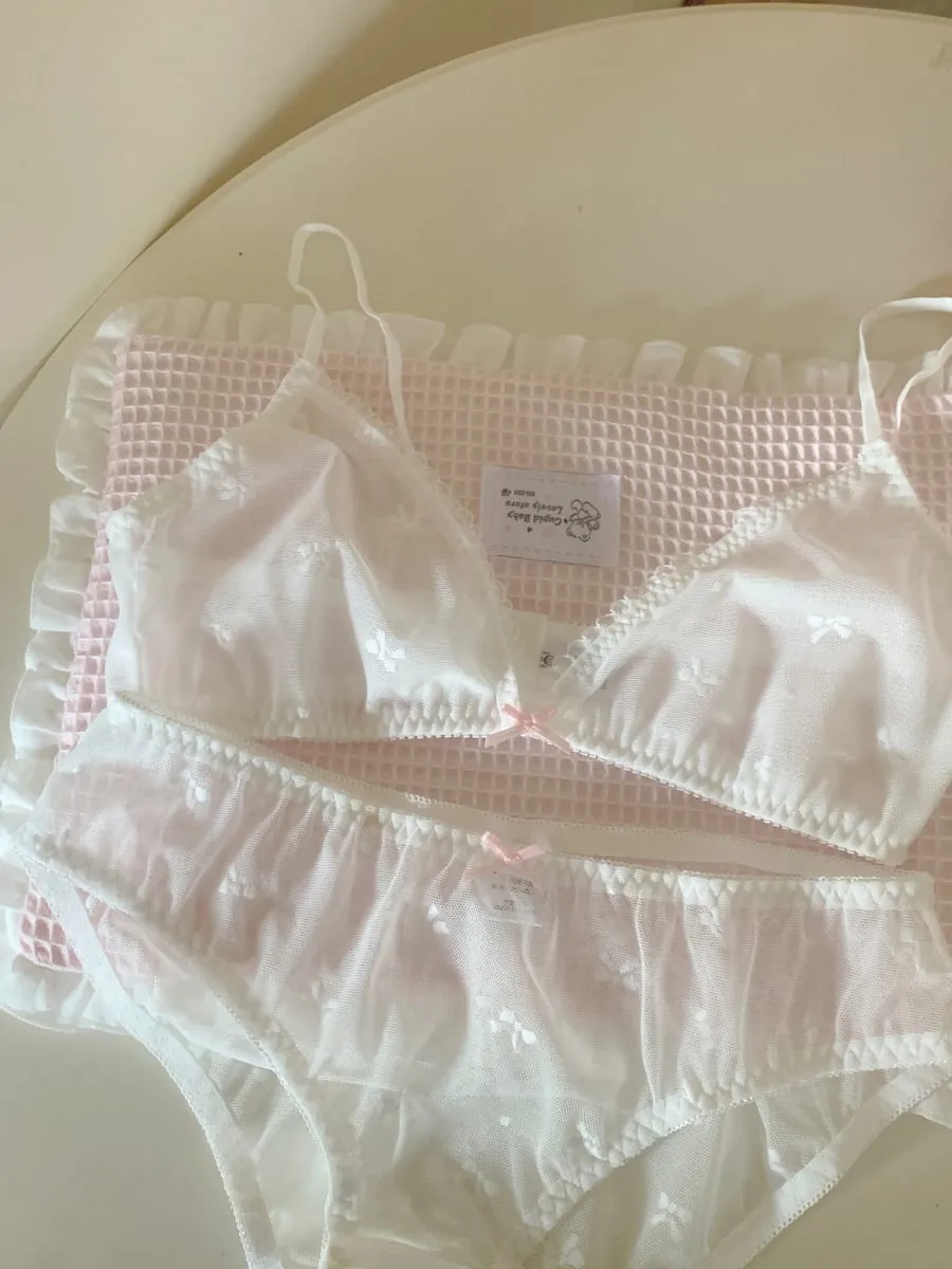 Lace Bow Detail Lingerie Sweet and Girlish 100% Cotton Breathable Comfort Underwear Small Bust Bra Set Wire-Free Bras — image 5