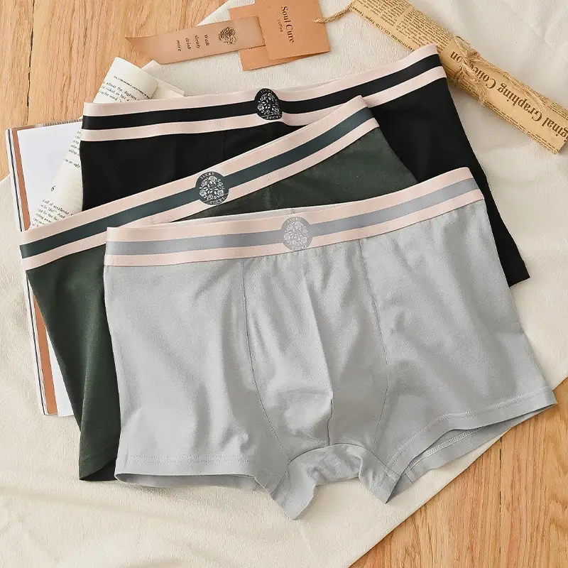 3PCS Seluar Dalam Lelaki Kapas Selesa Bernafas Cetak Label Bulat Fesyen Mudah Seluar Boxer Lelaki Kombinasi Seluar Dalam