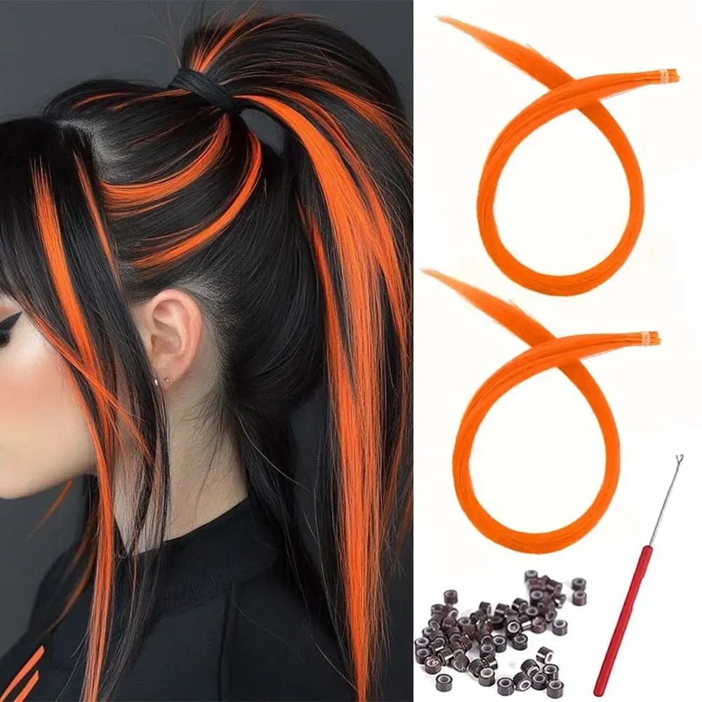20 Strands Synthetic I-Tip Fusion Hair Extensions Party Colors 16" Straight Heat Resistant Highlight Feather Hairpieces Festival — image 10