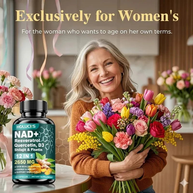 12-in-1 NAD+ Capsules with Turmeric Grape Seed Support Energy Production Digestive Comfort & Immune Function for Active Women
