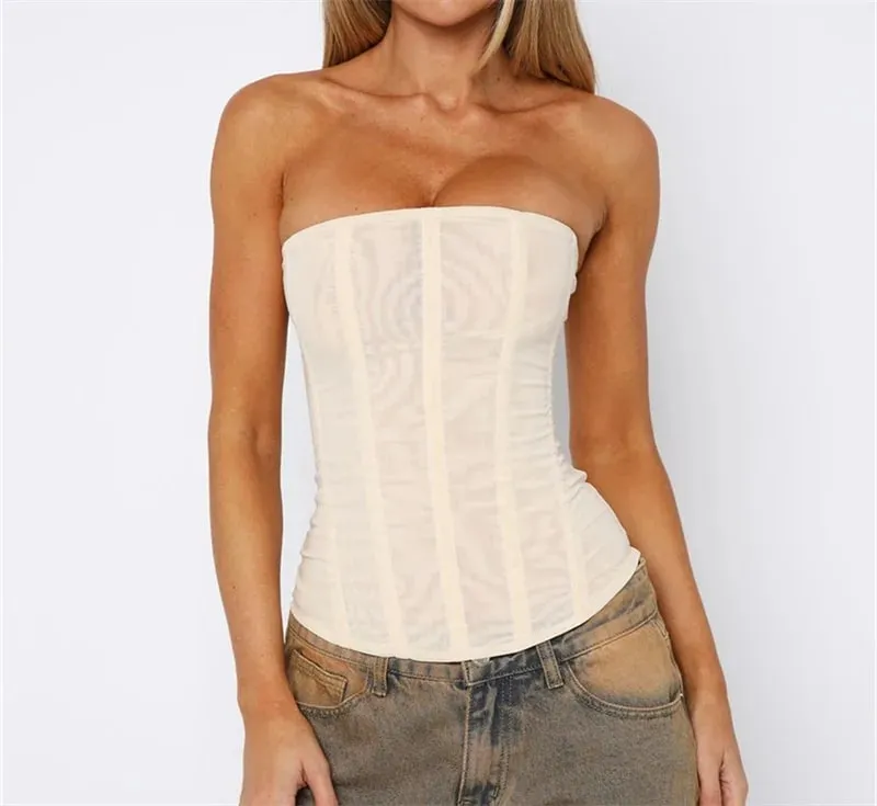 Women Y2K Sexy Slim Vest French High Street Elegant Backless Tank Top Summer Vintage Corset EGirl Solid Color Strapless Tube Top — image 2