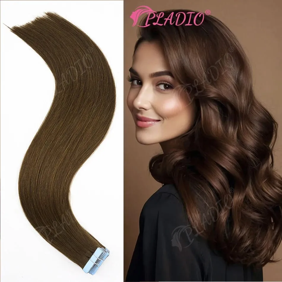 20 40 60pcs Tape in Hair Extensions 100% Human Hair Straight 14-22 Inch Color #4 Add Volume Extend Length for Women — image 1