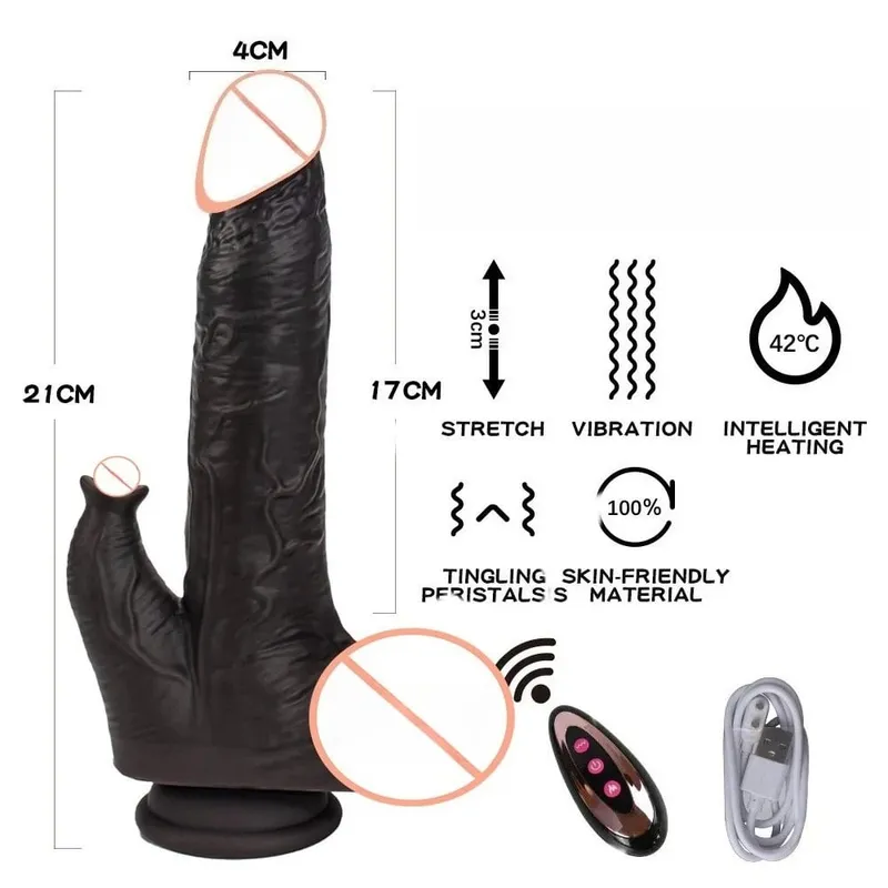 Realistic Dildo Telescopic Vibrating Heating Vibrator Big Penis Penetration Anal Butt Plug G Spot Dick Adult Sex Toys for Women — image 12
