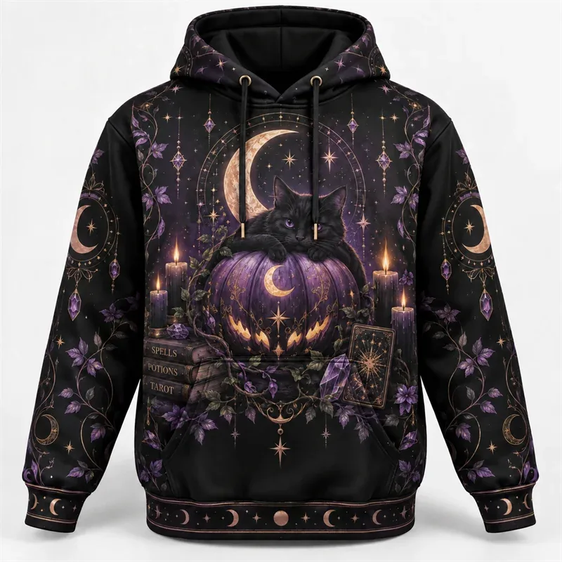 Halloween Hoodie 3D All Over Print Polyester Sweatshirt Gothic Ghost Pumpkin Bat Witch Skull Horror Streetwear Pullover Unisex — image 5