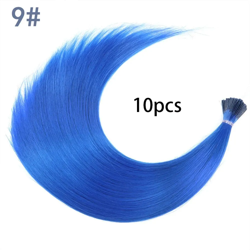 Estensioni per capelli sintetici colorati con punta I, capelli lisci, 16 pollici, per donne, ad alta temperatura, 10 fili/confezione di colori — image 17