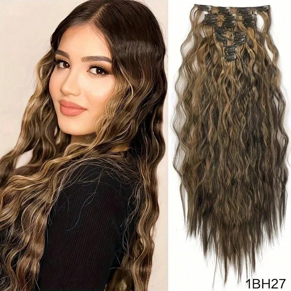Synthetic Clip In Hair Extensions 7PCS Set Kinky Curly 20inch Long Clip On Hairpiece Style For Women Girls Daily Party