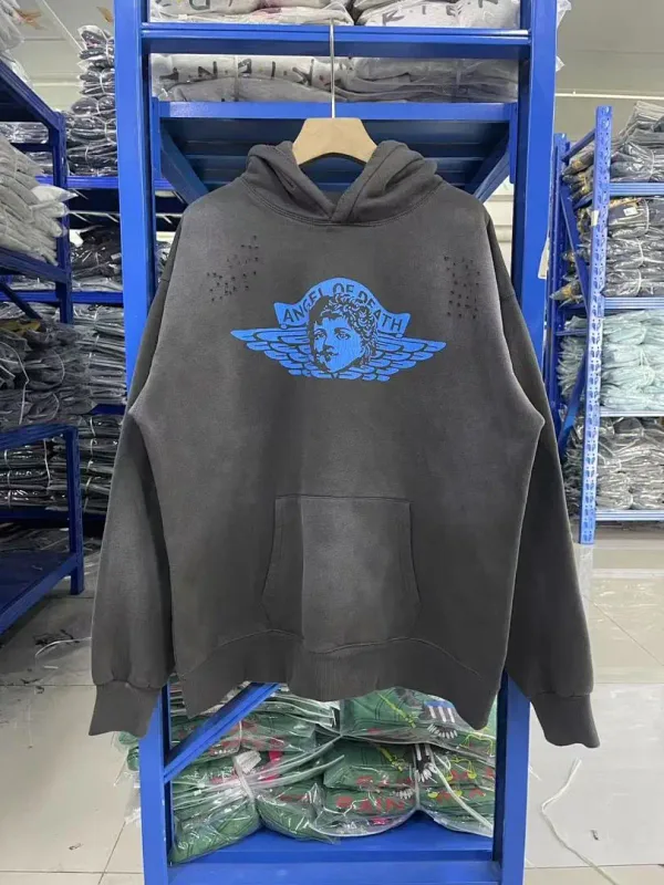24FW SAINT Vintage Angel Printed Distressed Women Men Hooded Sweatshirt Hoodies Oversized Men Casual Cotton Pullover Hoodie — image 45