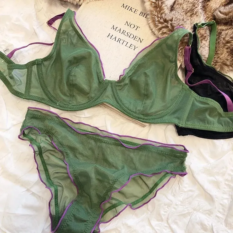 Minimizer Bra Plus Size Underwire French Style Triangle Cup Push Up Sexy Mesh Lingerie Set Support 32-40 MOYISU Sexy Bra Set BC — image 3