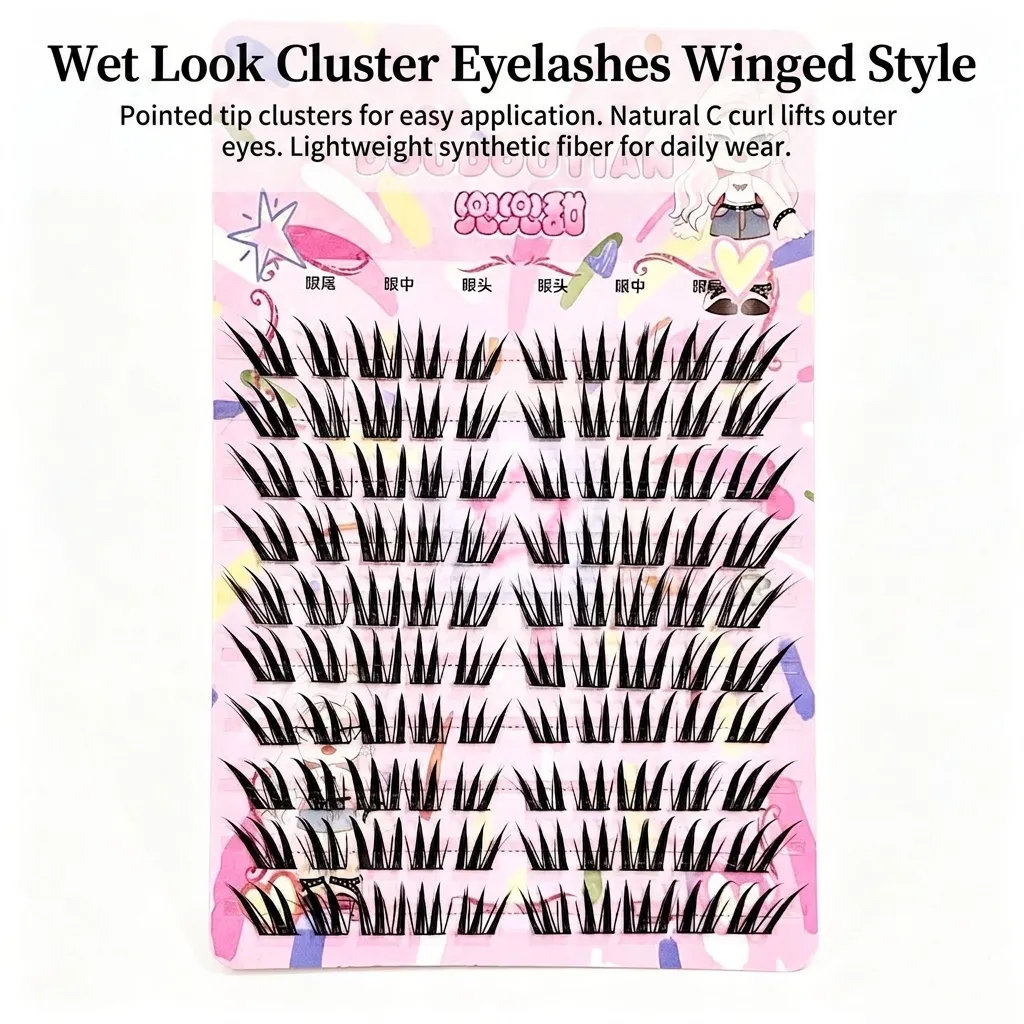 3/10rows Wet Look False Eyelashes Daily Makeup Cluster Winged Style Lash Extensions Natural C Curl Synthetic Fiber Eye Makeup