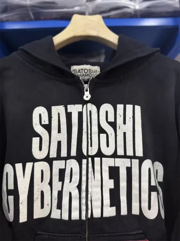 New SN Letter Printed Washed Retro Splashed Ink Zipper Hoodie Street Casual Cotton Loose Versatile Sports Oversize Trendy Top