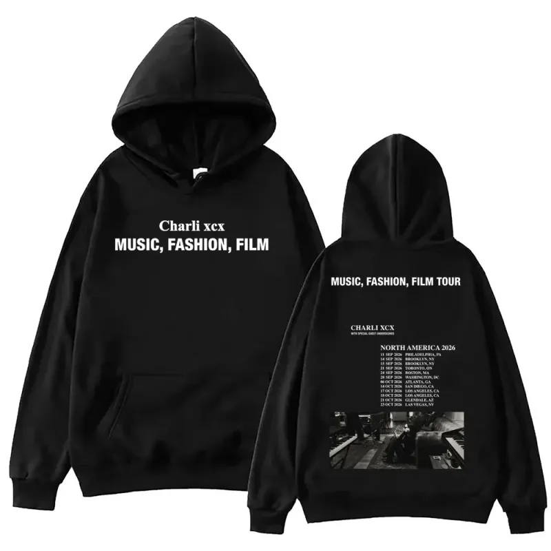 Singer Charli Xcx Music Fashion Film Tour 2026 Hoodies Men Women Rock Punk Sweatshirts High Quality Fleece Oversized Pullovers — image 1