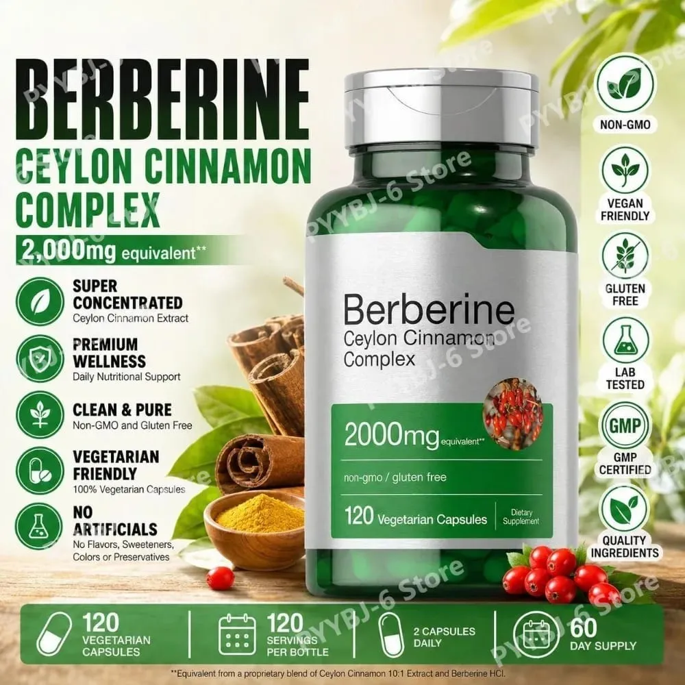 Berberine Ceylon Cinnamon Complex 2000mg แคปซูลมังสวิรัติ Non-GMO Gluten ฟรีอาหารเสริมเพื่อสุขภาพทุกวันสำหรับผู้ใหญ่ 120 นับ — image 2