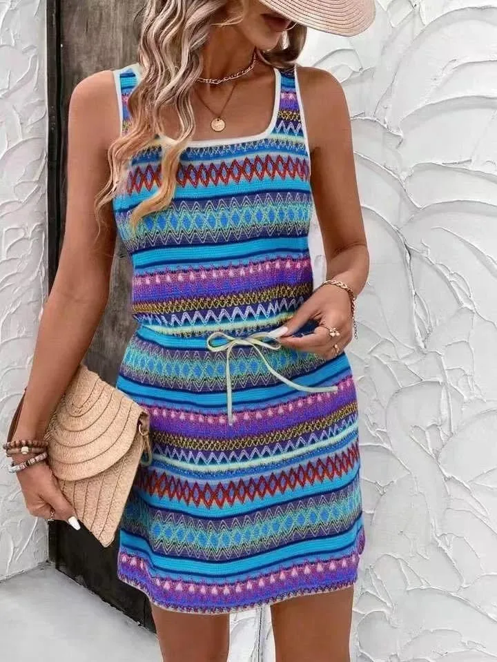 Women's Spring/Summer Elegant Striped Print Sleeveless Casual Dress — image 6