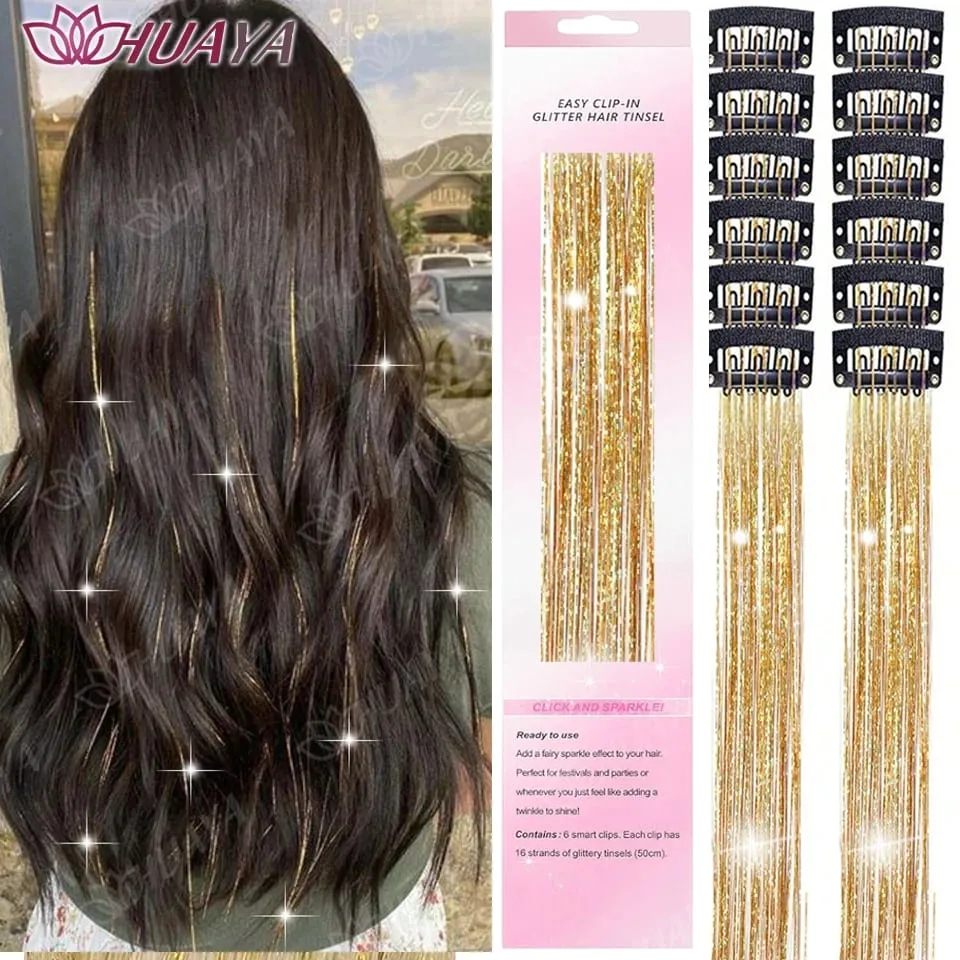 12Pcs/set Hair Tinsel Clip in Glitter Tinsel Hair Extensions Synthetic Shiny Sparkling Fairy Hair Tinsel Party Hair Accessories — image 2