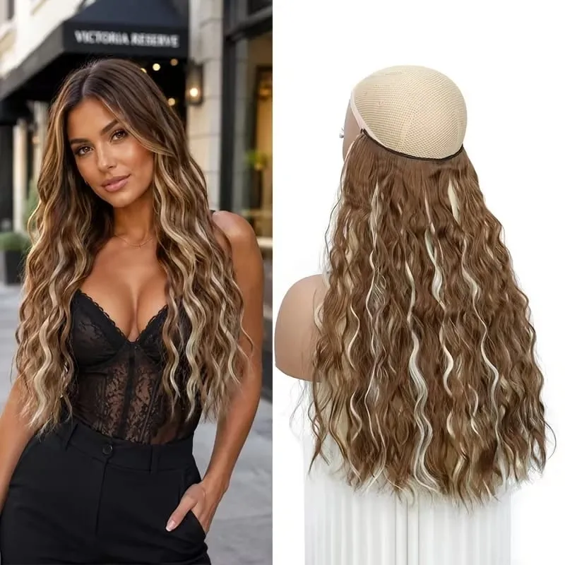 18Inch Synthetic Invisible Fish Line Hair Extensions Long Curly Wavy High Temperature Fiber Hairpiece for Women Daily Party — image 10