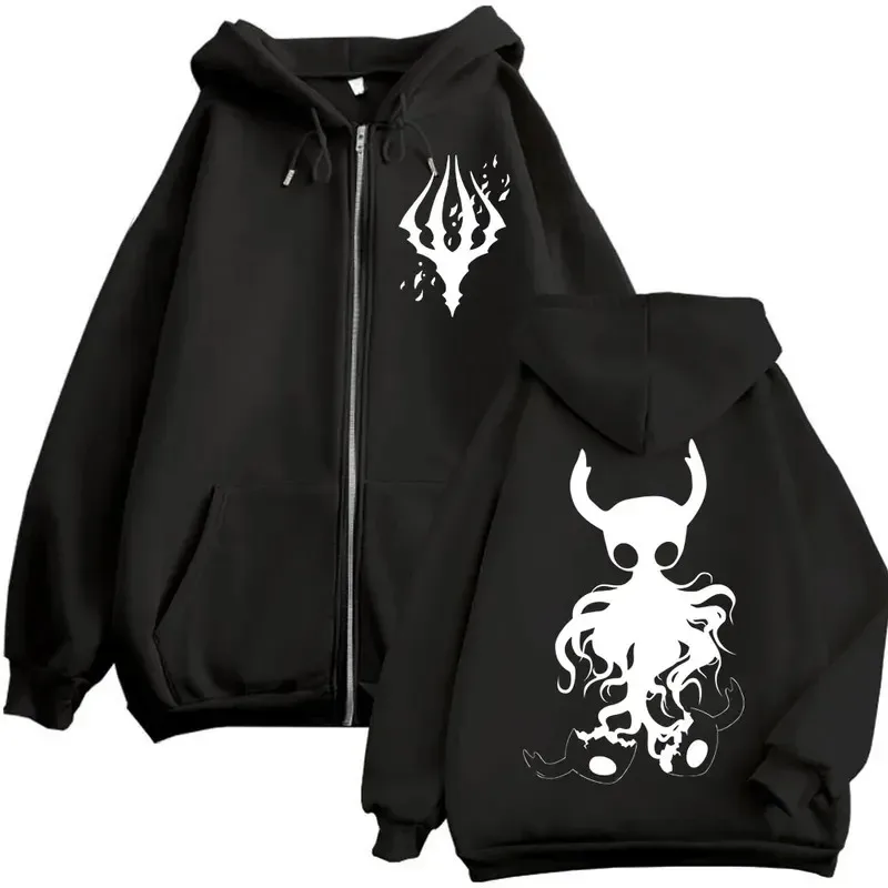 Limited Hollow Knight Game Graphic Zipper Hoodies Gothic Vintage Zip Up Hooded Sweatshirts Men Women Fashion Casual Pullovers — image 2