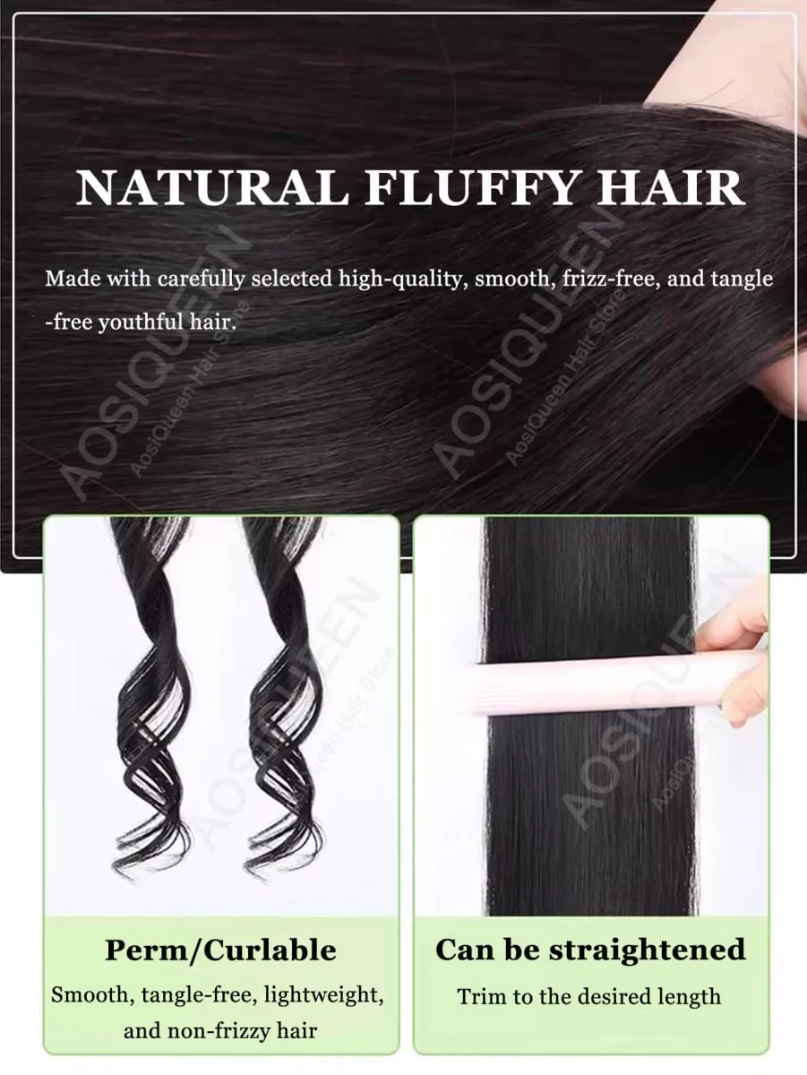 5pcs/Set Hair 1Clips Hair Extensions For Women 24Inches Long Straight Synthetic Fiber Wigs Suitable For Daily And Party Occasion