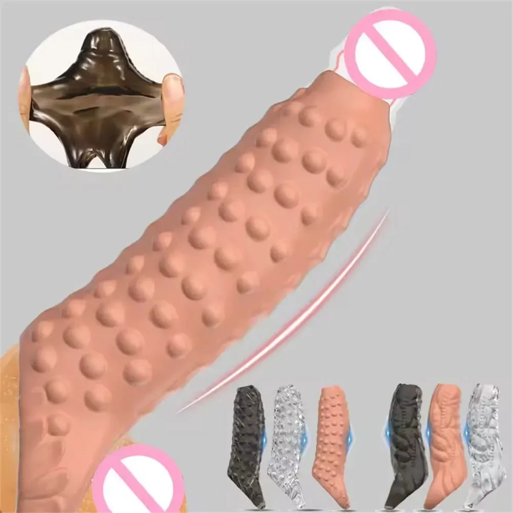 Men Penis Extender Sleeve Reusable Comdom Delay Ejaculation Penis Sleeve Dick Male Dildo Sex Toys for Men Adult 18+ Erotic Goods — image 5