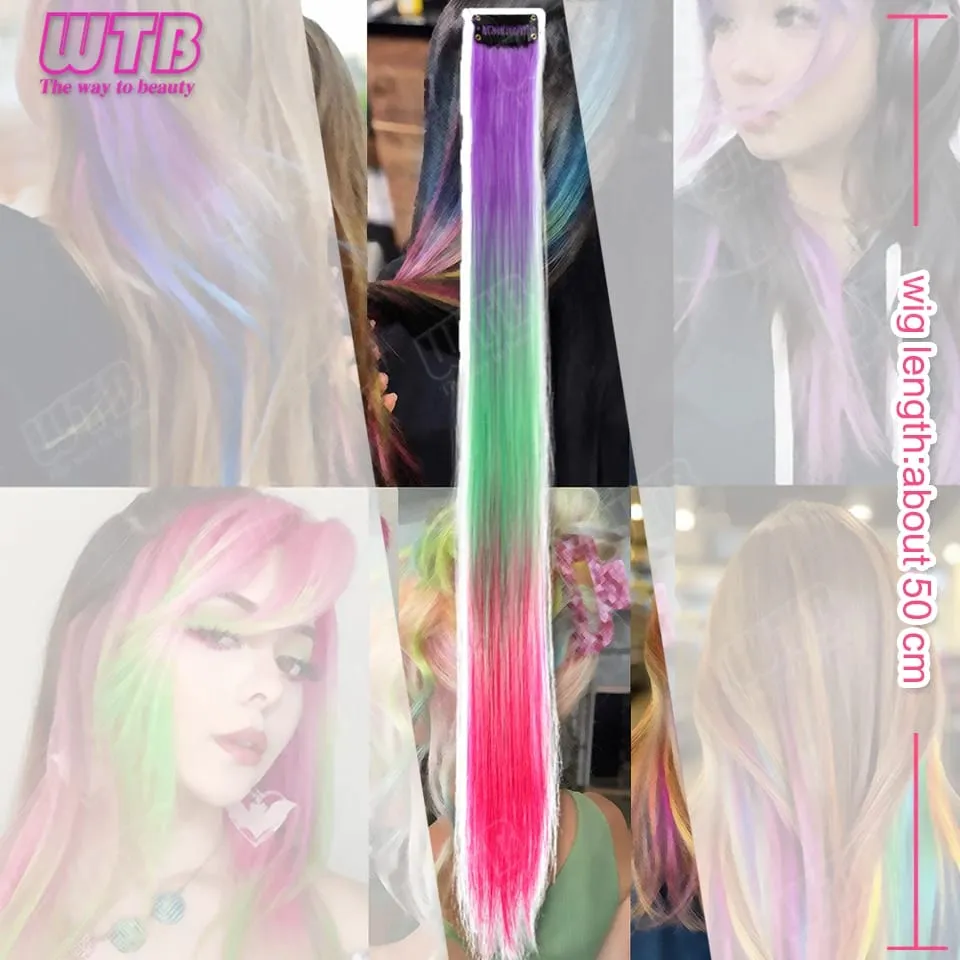 WTB Colored Synthetic Hair Extensions BB Clip Style Gradient Color Hair Extensions Suitable for Women's Daily Wear and Holidays