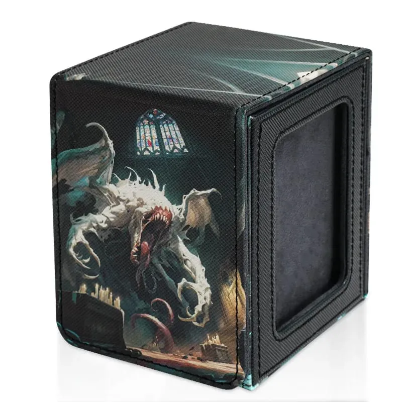 Card Deck Box for Pattern Print Cards with Display Window Hold 100+ Double-Sleeved Cards PU Leather Card Box Fits TCG Cards