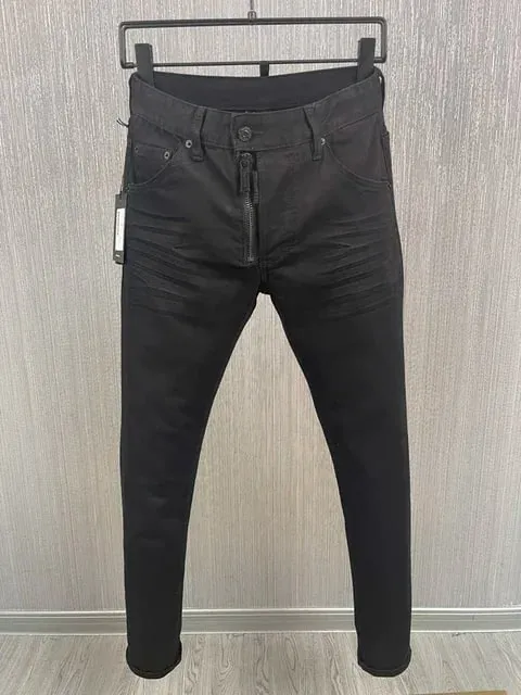 D2 Heren Jeans Denim Broek Gat Slanke Kokerbroek Metalen Knopen Feest Klassiekers Modieus Zwart DSQ2 JENAS