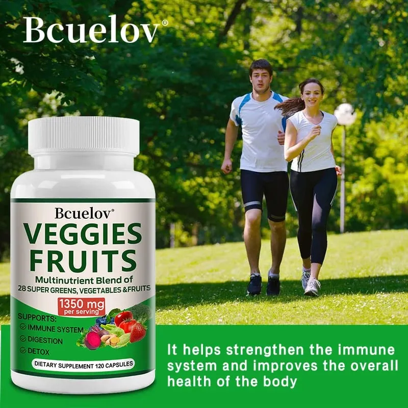 1350mg Fruit and Vegetable Supplement - 28 Complex Nutrients - Boosts Digestion Detoxification and Immune Support