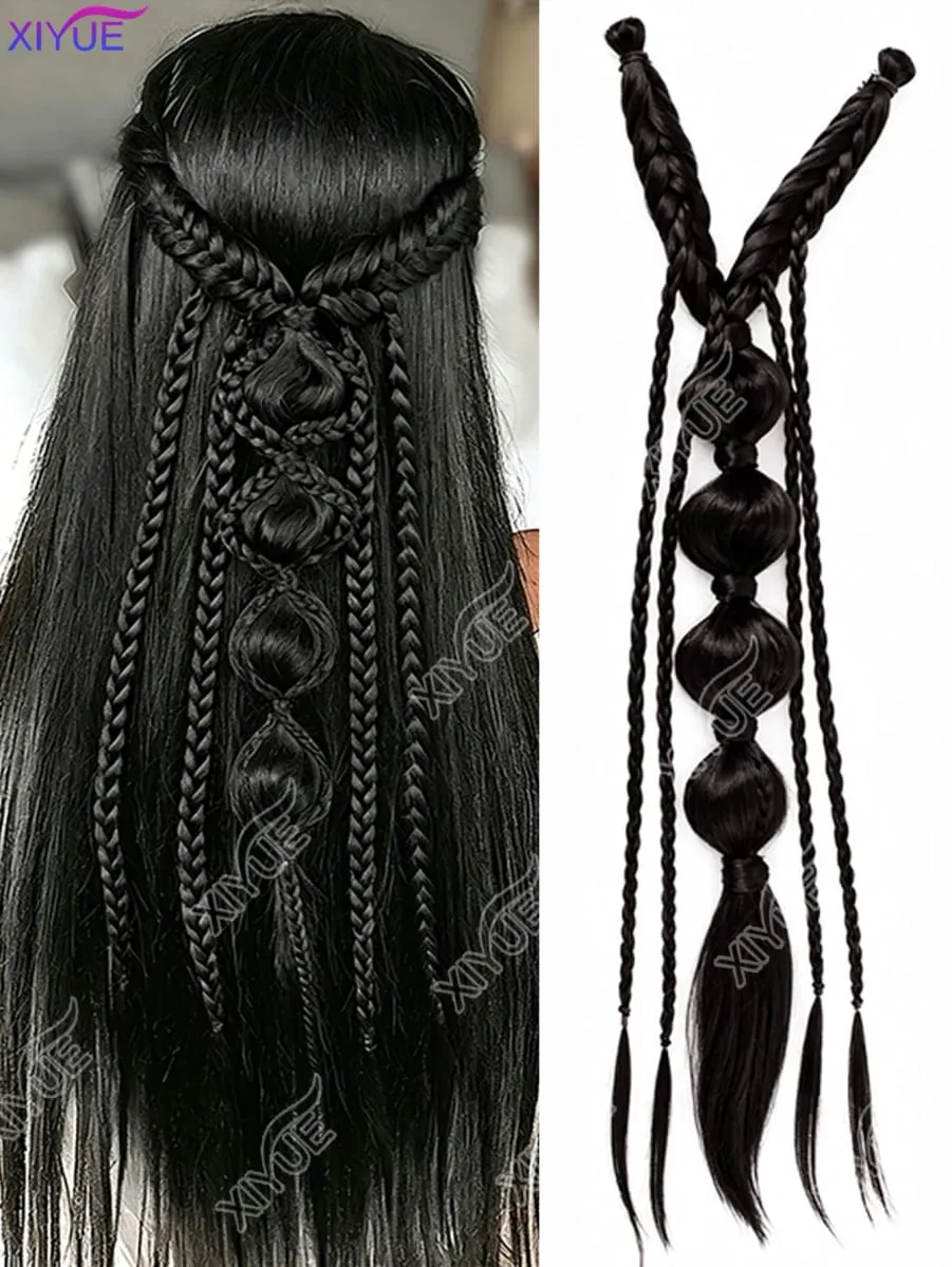 X Bohemia Clip in Hair Extensions 24 Inches Fairy Hair Wig Hairpieces Synthetic Handmade Synthetic Weaving Hair Extensions Girls