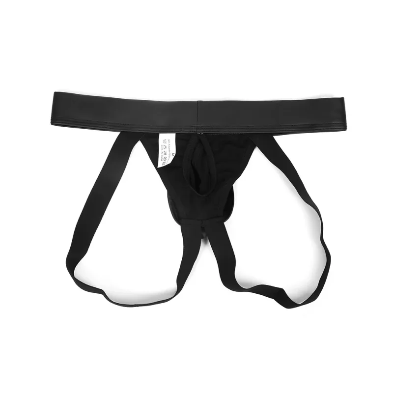 Men Faux Leather Gstring Thongs Underwear with Detachable Pouch Open Butt Low Waist Underpants for Comfortable Wear — image 11