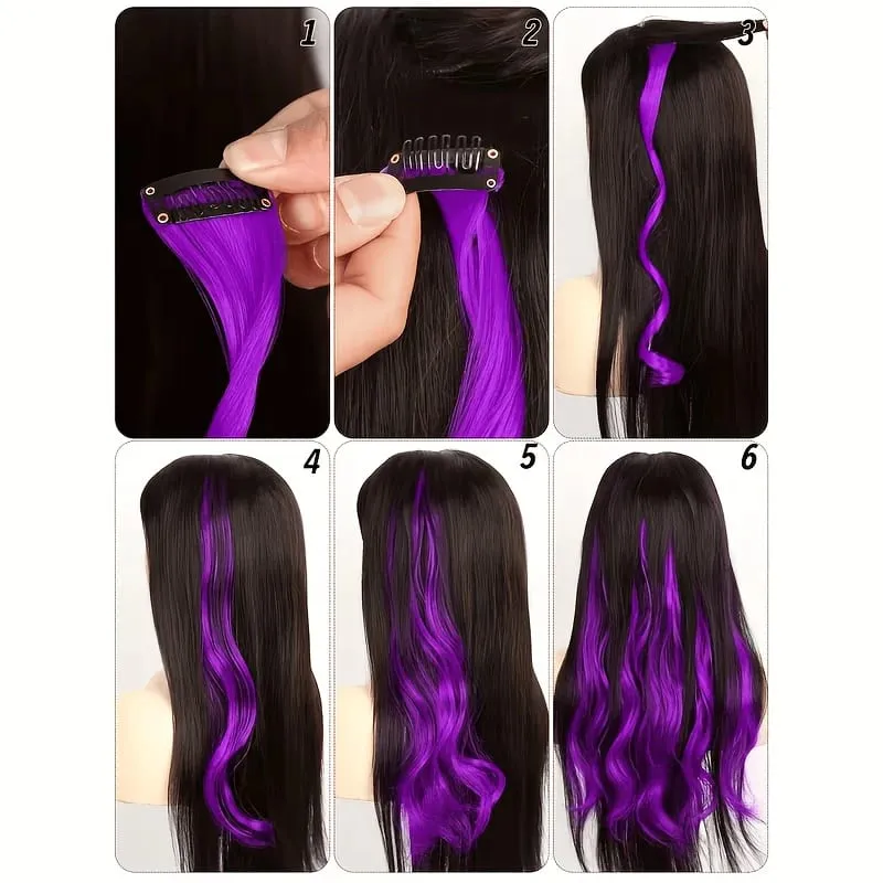 Gradient Wave Clip - in Hair Extensions 2pcs Synthetic Fiber Color - Blocked Tassel Ear - Side Dyeing for Daily Party Cosplay — image 7