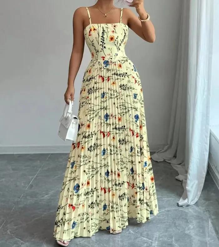 Elegant Floral Print Maxi Dress Women Summer Sexy Cami Slip Dress Casual Sleeveless A-Line Long Dresses Vintage Beach Vacation — image 8